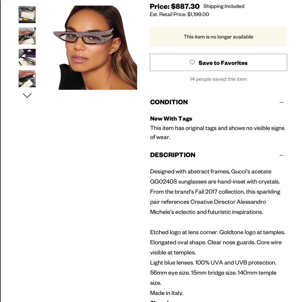 GUCCI DRAMATIC & FUTURISTIC CRYSTAL EMBELLISHED CAT EYE SUNGLASSES - Picture 9 of 16